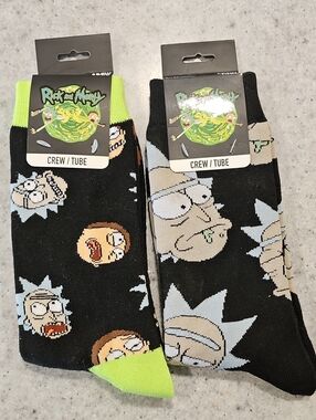 Cartoon Network Rick and Morty Black Crew Tube Socks 2 Pack